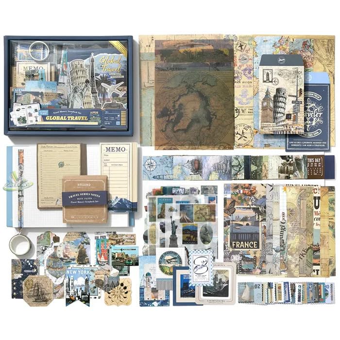 Global 154 Pcs Scrapbook Kit for Journaling, DIY Memory Album